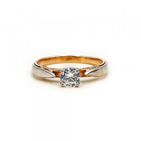 Золота каблучка у червоному з білим кольорі з цирконом