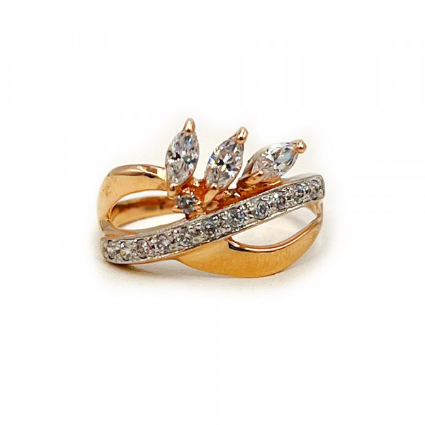 Золота каблучка у червоному з білим кольорі з цирконом