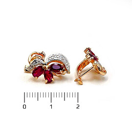 Серьги из красного с белым золота с красными корундами и желтыми бриллиантами