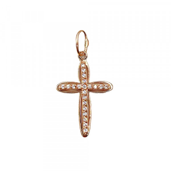 Хрестик з червоного золота з цирконом