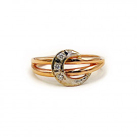 Каблучка з золота у червоному з білим кольорі з білими діамантами 01-200817623