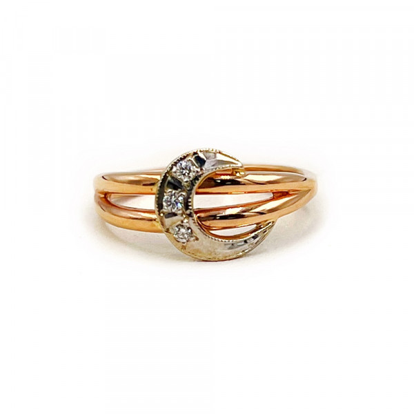 Каблучка з золота у червоному з білим кольорі з білими діамантами