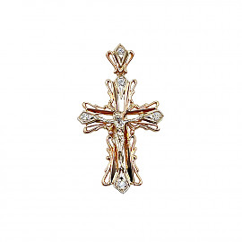 Золотий хрестик червоного з білим кольору з жовтими діамантами 01-200844423