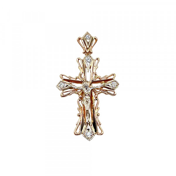 Золотий хрестик червоного з білим кольору з жовтими діамантами