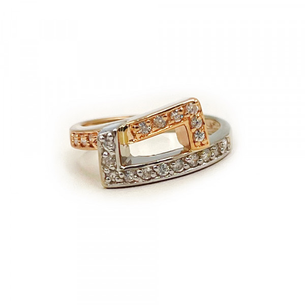 Кольцо из золота красного с белым цвета с цирконом