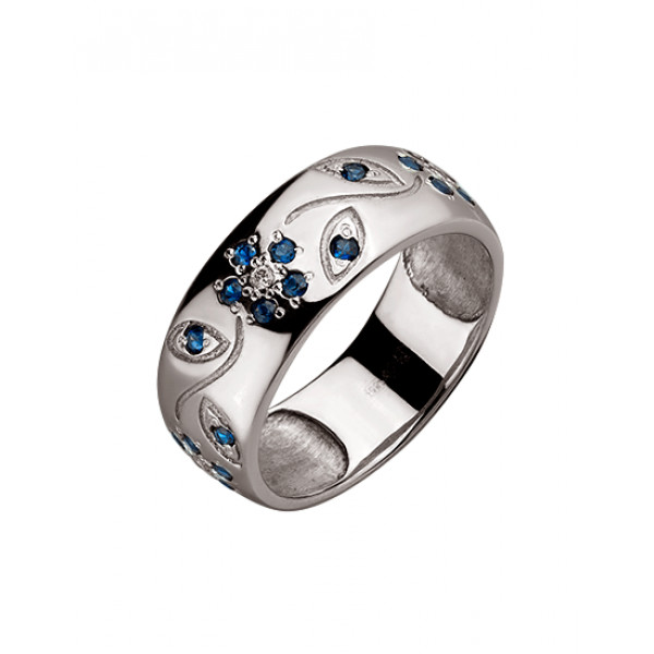 Кольцо из золота с синими корундами и белыми бриллиантами