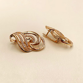 Золотые серьги красного цвета с цирконом 01-200246924