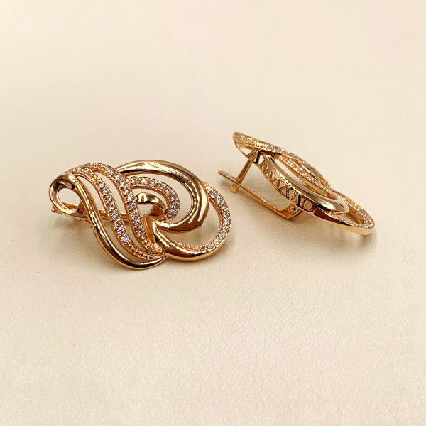 Золотые серьги красного цвета с цирконом