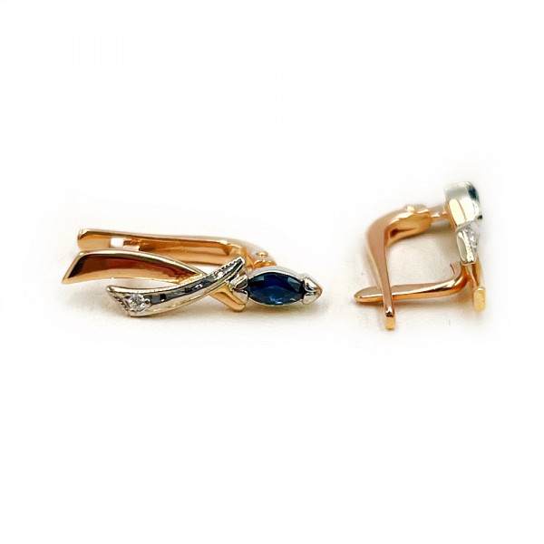 Золотые серьги с синими корундами и желтыми бриллиантами