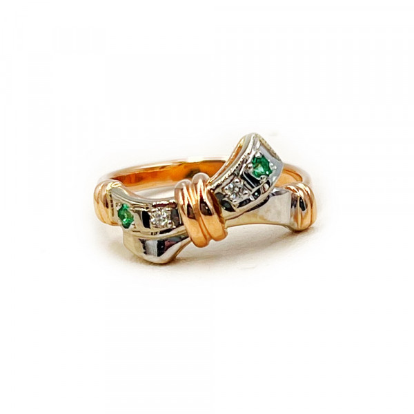 Каблучка з золота червоного з білим кольору з білими діамантами