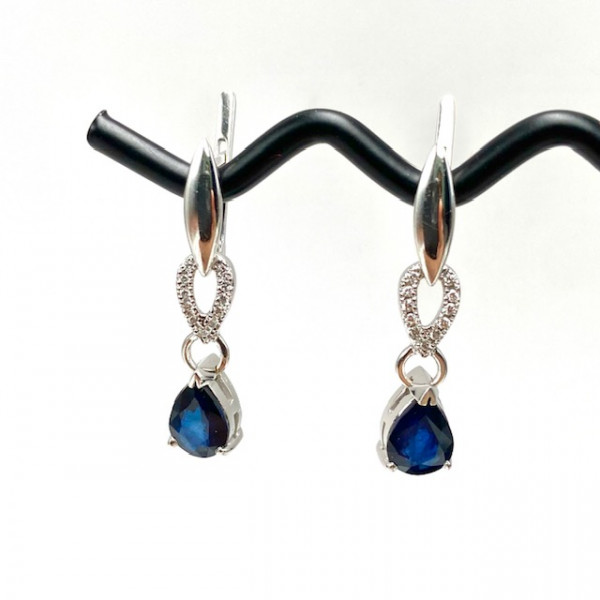 Сережки з білого золота з синіми корундами та жовтими діамантами