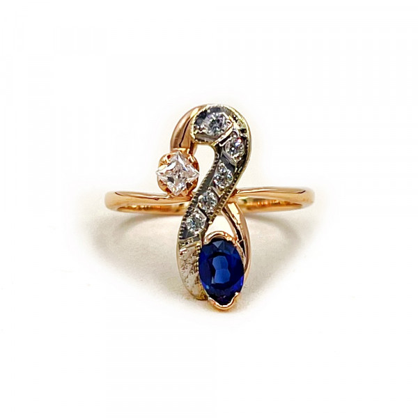 Каблучка з червоного з білим золота з цирконом