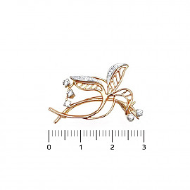 Брошь из золота красного с белым цвета с цирконом