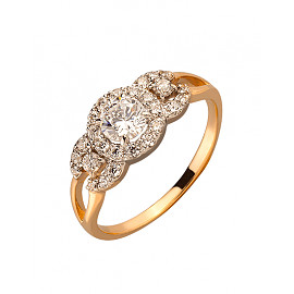 Золотое кольцо в красном с белым цвете с цирконом 01-200104725