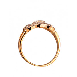 Золотое кольцо в красном с белым цвете с цирконом