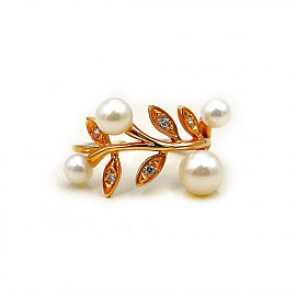 Каблучка з червоного золота з перлиною та цирконом «Гілка» 01-200252925