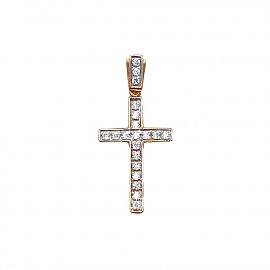 Золотой крестик красного с белым цвета с цирконом 01-200334025