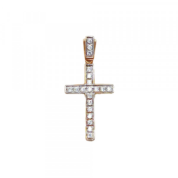 Золотой крестик красного с белым цвета с цирконом