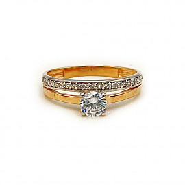 Кольцо из золота в красном с белым цвете с цирконом 01-200748225