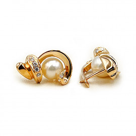 Серьги из золота в красном с белым цвете с жемчугом и цирконом 01-200768525