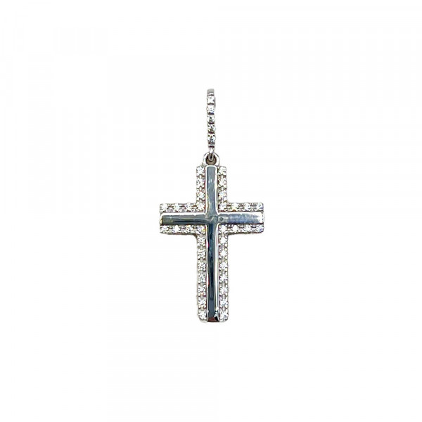Крестик из золота белого цвета с цирконом