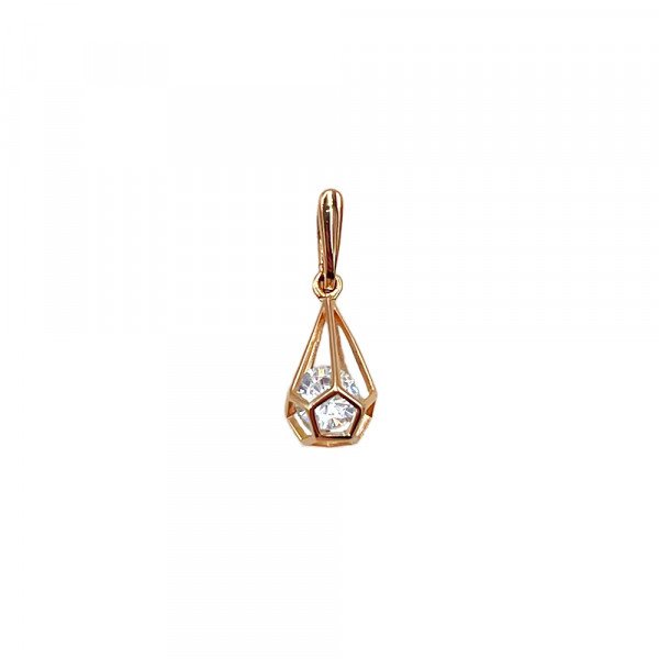 Золотой кулон красного цвета с цирконом