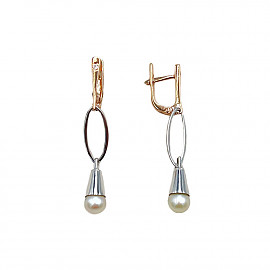 Золоті сережки у червоному з білим кольорі з перлиною 01-200865625