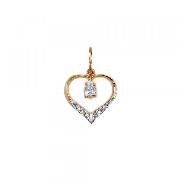 Кулон из золота в красном с белым цвете с цирконом «Сердце»