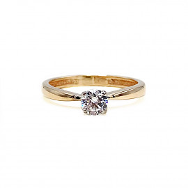Золотое кольцо в красном с белым цвете с цирконом 01-18886426