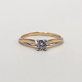 Золотое кольцо в красном с белым цвете с цирконом 01-200053226