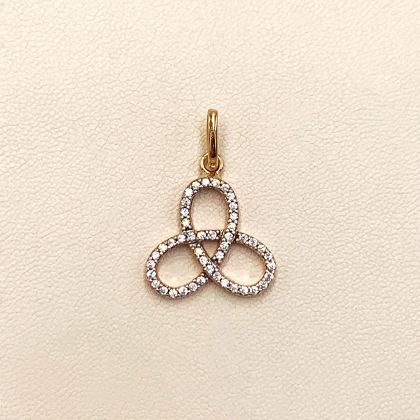 Золотой кулон красного с белым цвета с цирконом