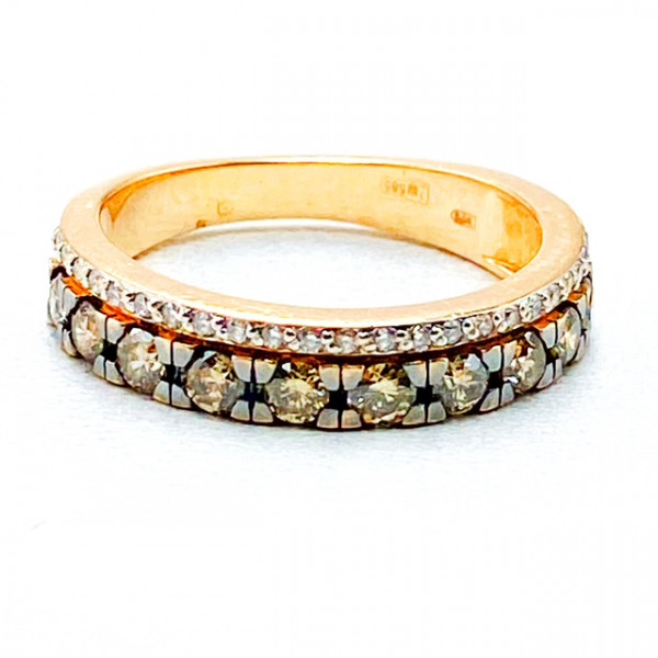 Каблучка з золота у червоному кольорі з жовтими та білими діамантами