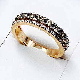 Каблучка з золота у червоному кольорі з жовтими та білими діамантами