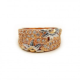 Золота каблучка червоного з білим кольору з цирконом 01-200812426