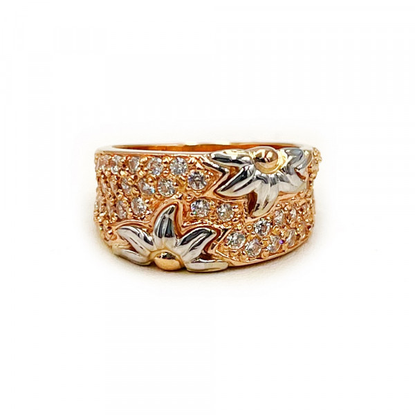 Золота каблучка червоного з білим кольору з цирконом