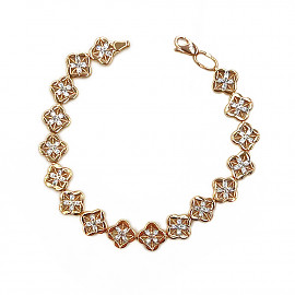 Золотий браслет червоного з білим кольору з цирконом 01-200890126