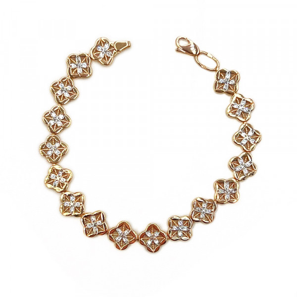 Золотий браслет червоного з білим кольору з цирконом