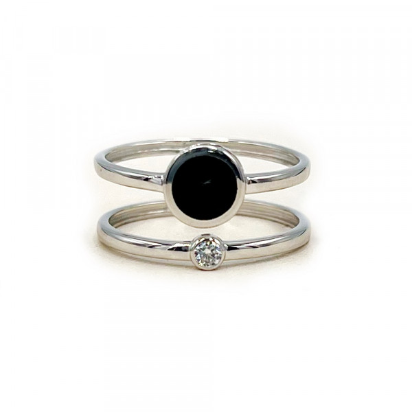 Каблучка з золота червоного кольору з емаллю та цирконом