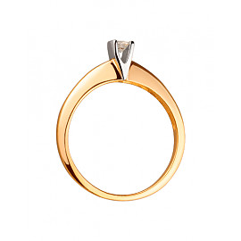 Золота каблучка у червоному з білим кольорі з білим діамантом