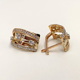 Серьги из золота в красном с белым цвете с цирконом 01-200109727