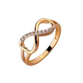 Золота каблучка у червоному з білим кольорі з цирконом 01-200055228