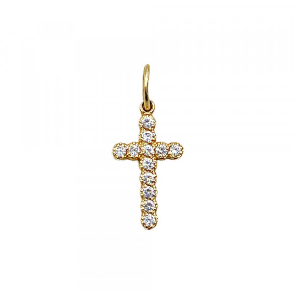 Крестик из золота желтого цвета с цирконом