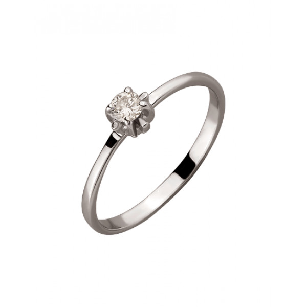 Каблучка з золота білого кольору з білим діамантом