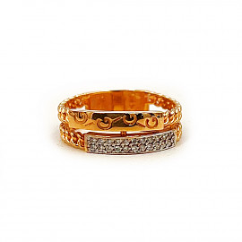 Золота каблучка у червоному з білим кольорі з цирконом 01-200264528