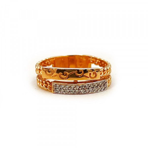 Золота каблучка у червоному з білим кольорі з цирконом