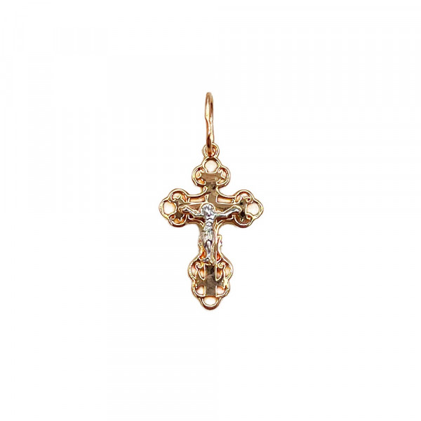 Золотой крестик в красном с белым цвете