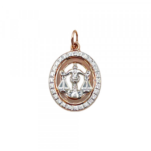 Кулон из золота в красном с белым цвете с цирконом «Весы»