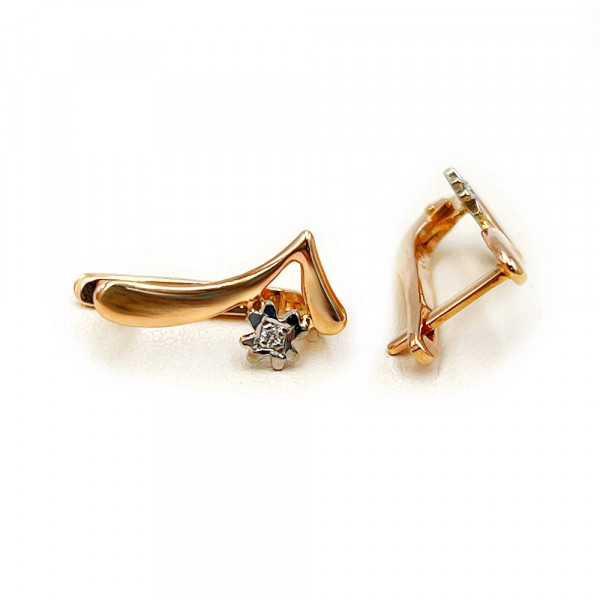 Серьги из золота в красном с белым цвете с белыми бриллиантами