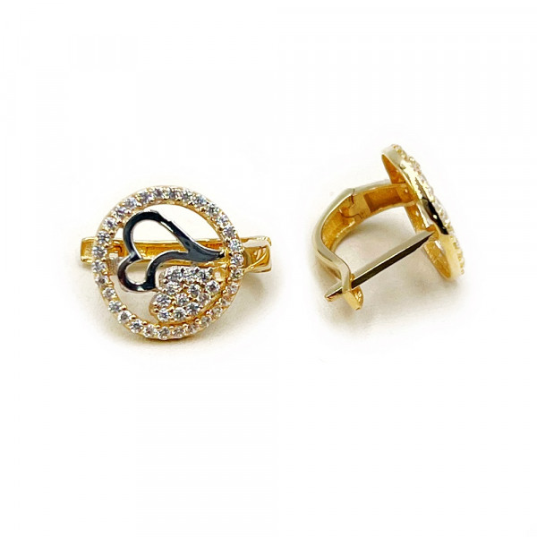 Серьги из золота желтого с белым цвета с цирконом