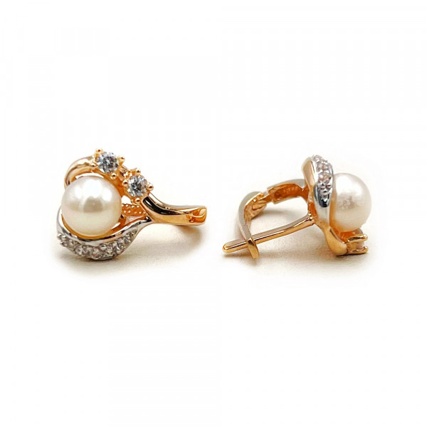 Сережки з червоного з білим золота з цирконом